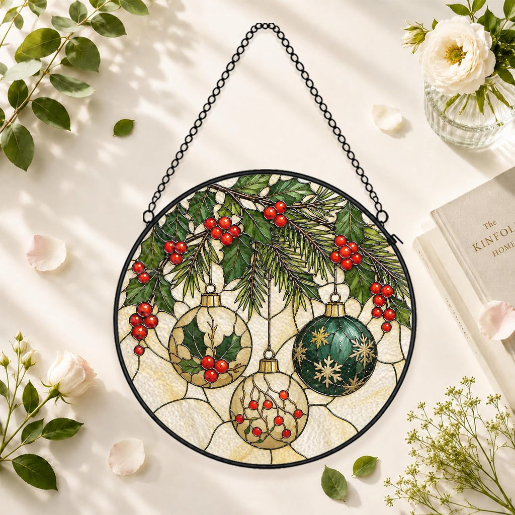 Christmas Ornament Stained Glass Suncatcher Garden Hanging Decor