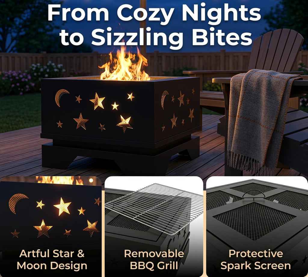 Heavy Duty Square Cutout 2-in-1 Outdoor Fire Pit & Grill