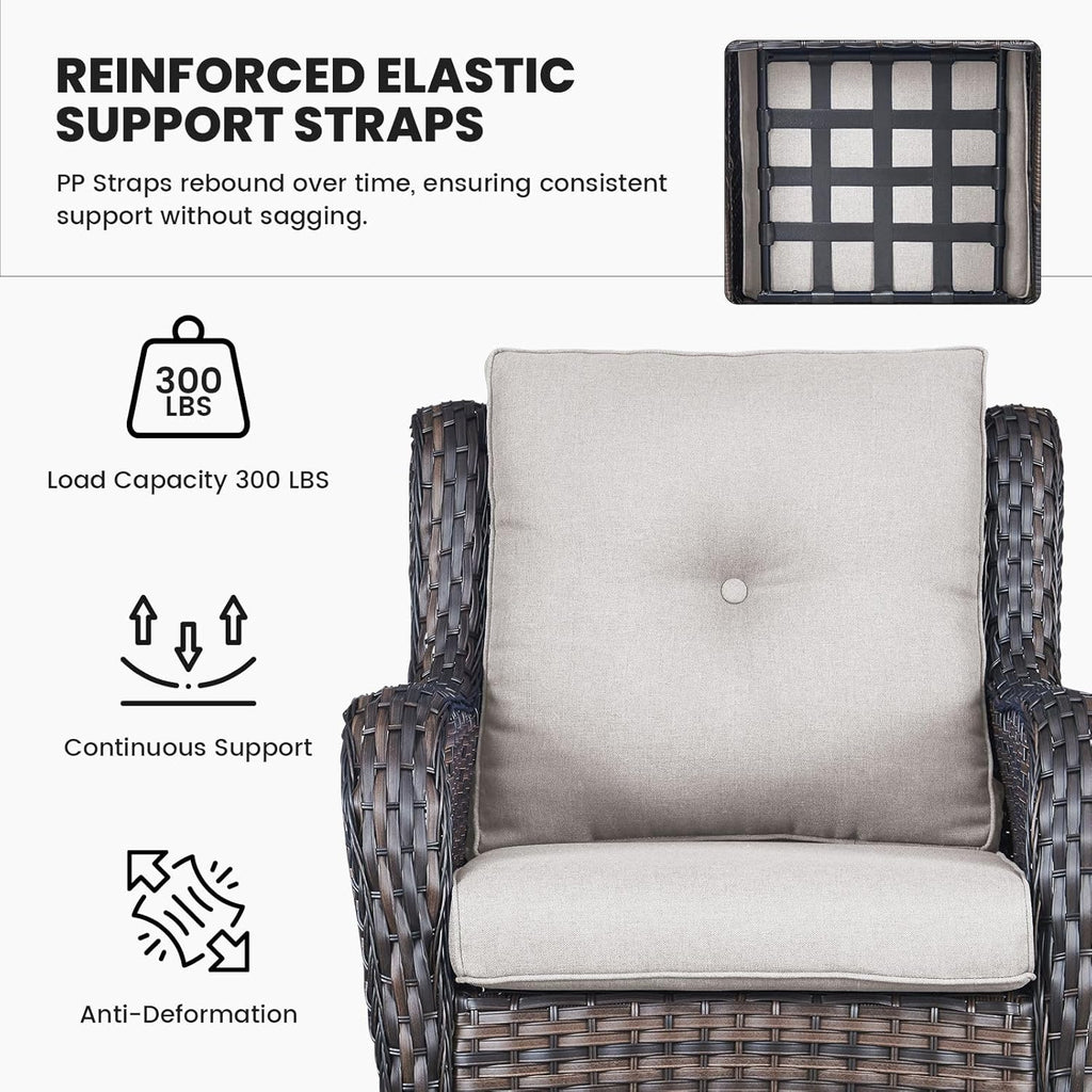 Belord High Back Patio Chairs Set of 2 - Brown Wicker Outdoor Seating