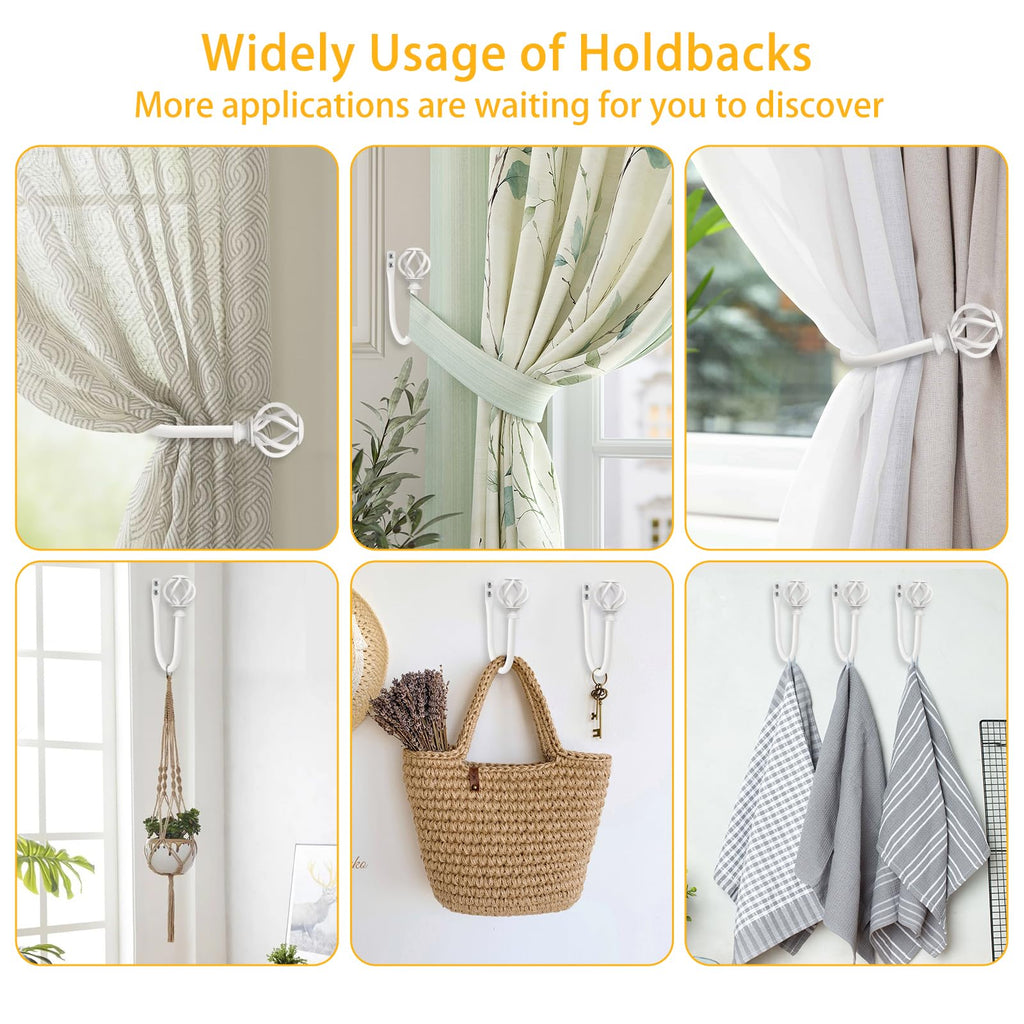 White Curtain Holdbacks, Decorative Drapery Tiebacks, 2 Pack/1 Pair