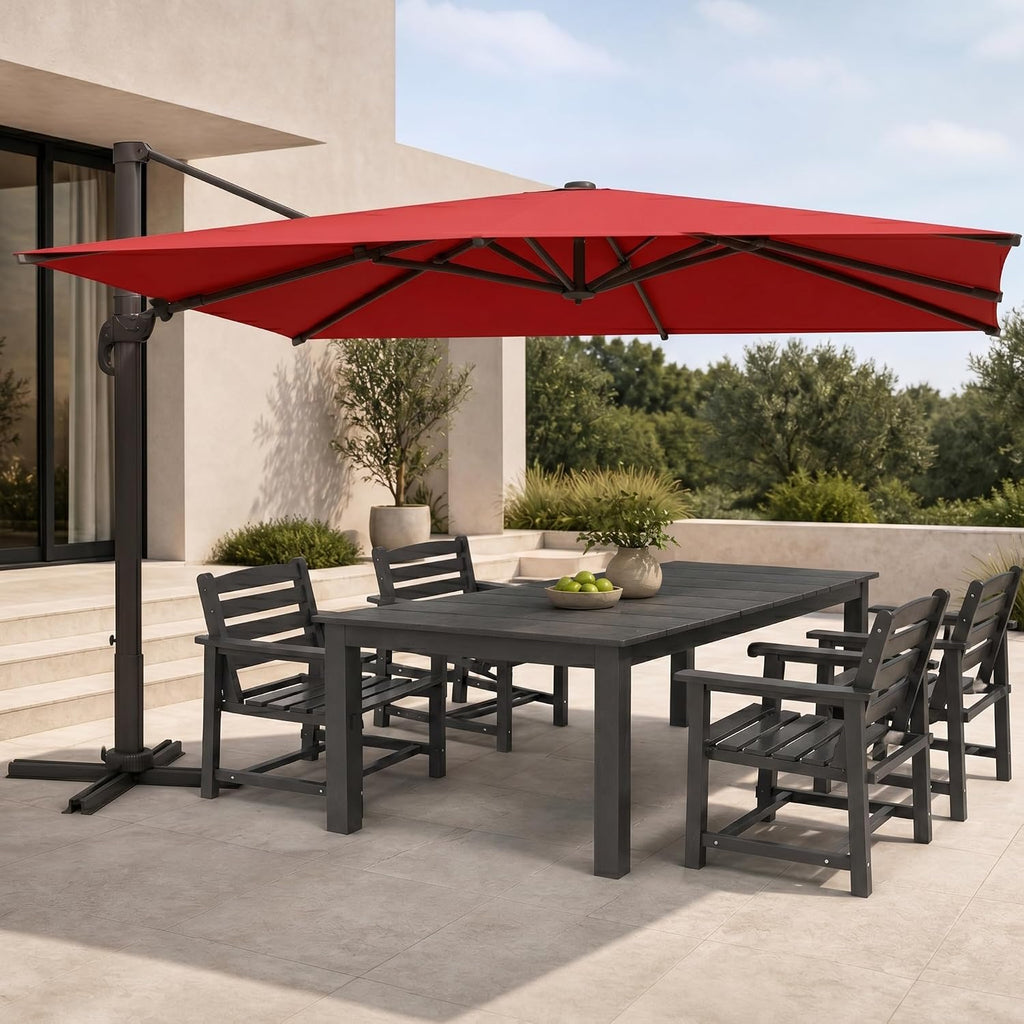 Cantilever Patio Umbrella, Large Square Outdoor Offset Umbrella with Aluminum Pole, 360-degree Rotation Pool