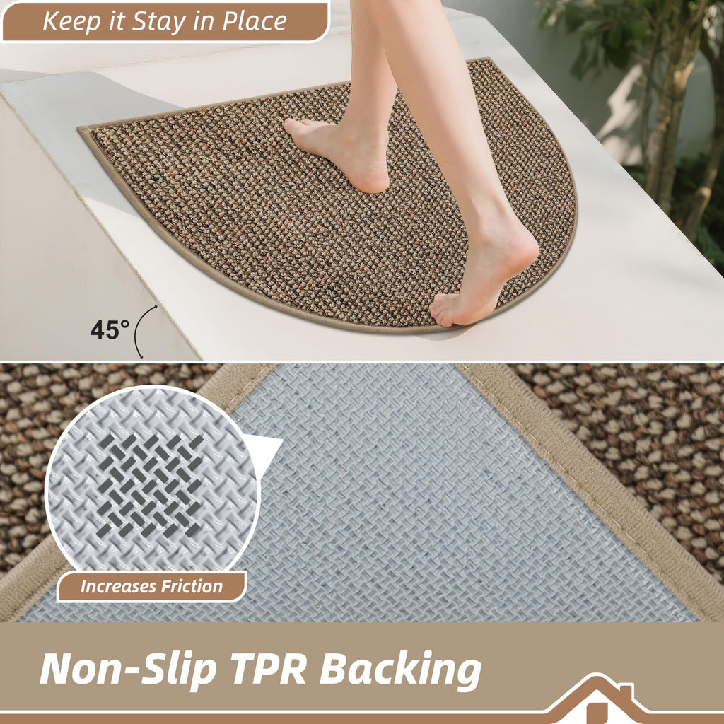 Dirt Trapper Door Mat 17" x 30" Half Circle Non Slip Rugs, Taupe