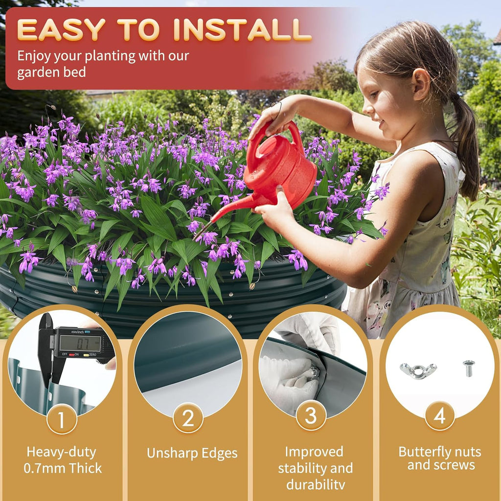 Durable Round Steel Raised Garden Bed Painted for Planting Vegetable/Herbs/Flowers/Trees at Backyard/Garden,or Baby