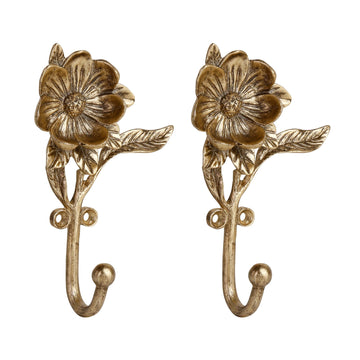 2PCS Golden Flower Metal Hooks, Heavy Duty Coat Hanger Bathroom Living Room, Vintage Style Robe Hook