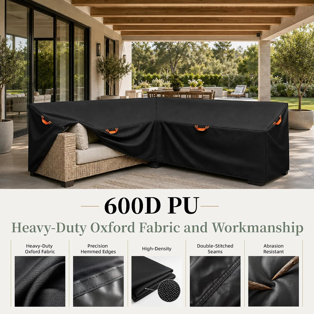 Outdoor Patio Sectional Sofa Cover Waterproof 600D,85"x 85" V-Shaped | Patio Furniture Covers Waterproof&Heavy Duty