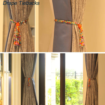 Magnetic Curtain Tiebacks, 2 Pack Colorful Agate Tassel Curtain Drapery Holdbacks, Boho Curtain Ties Decorative