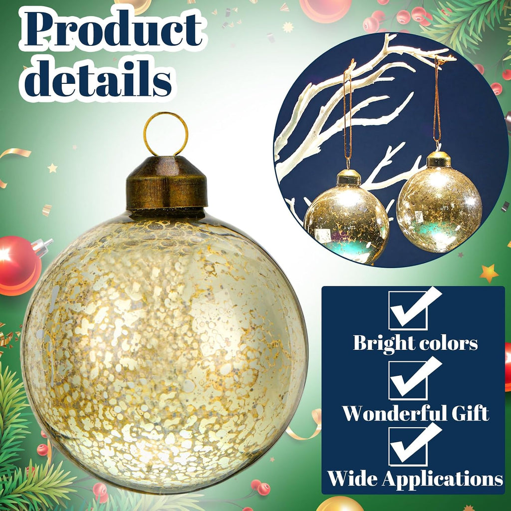 24 Pcs Mercury Glass Christmas Ornaments 2.5 Inch,White and Silver