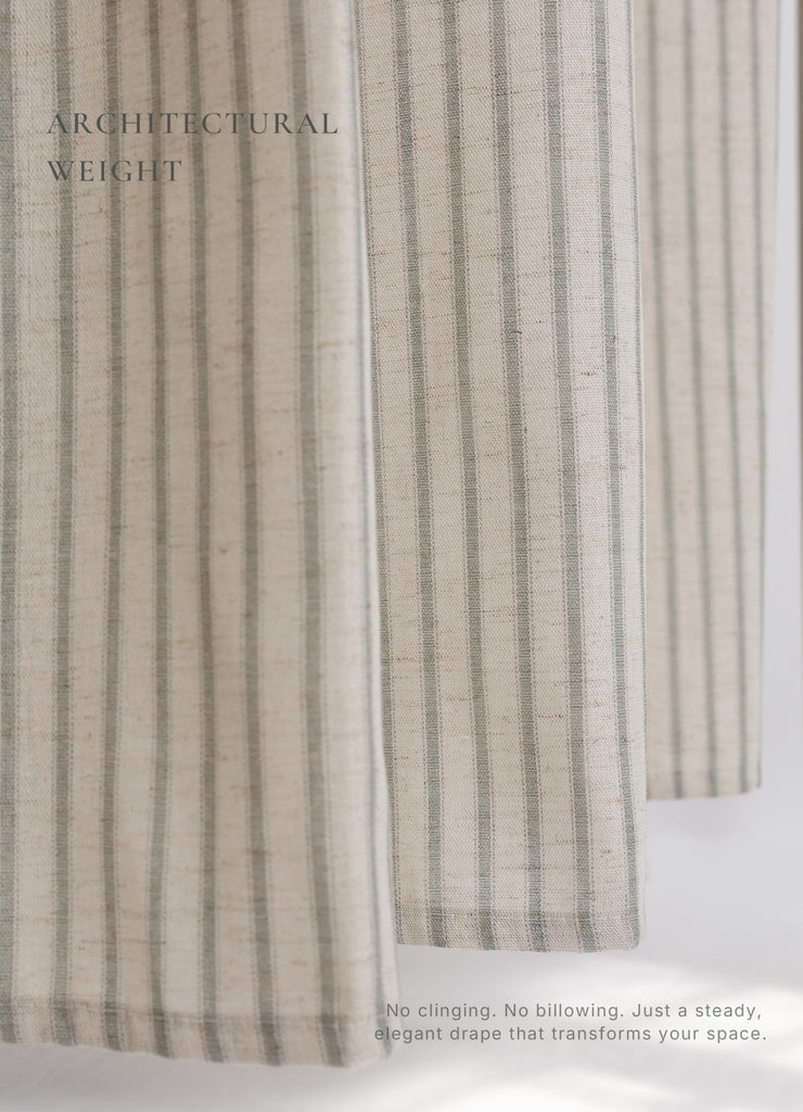 Farmhouse Striped - 72x84 Inches, Linen Blend Fabric, Breathable & Machine Washable, Rustic Sage Decor (Hooks/Liner