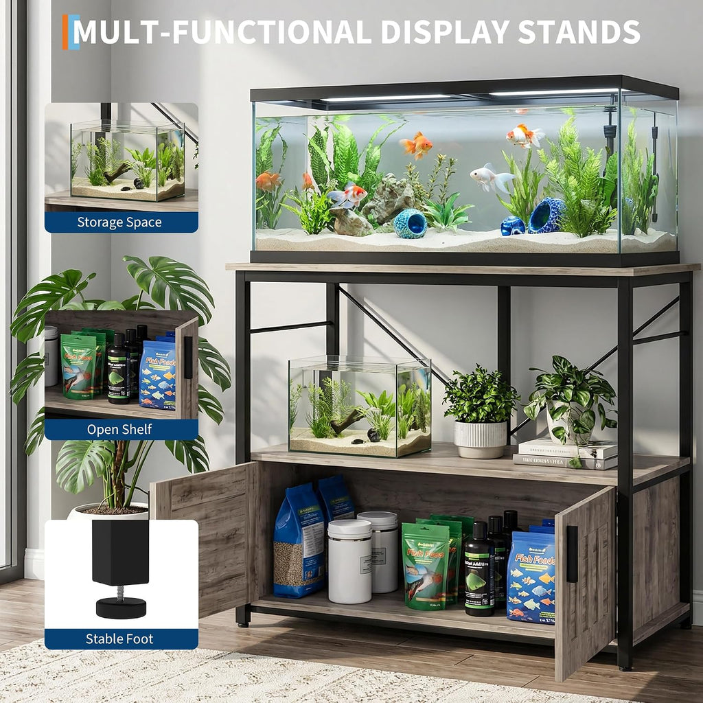 40-50 Gallon Fish Tank Stand with Power Outlets, 660 lb, Grey