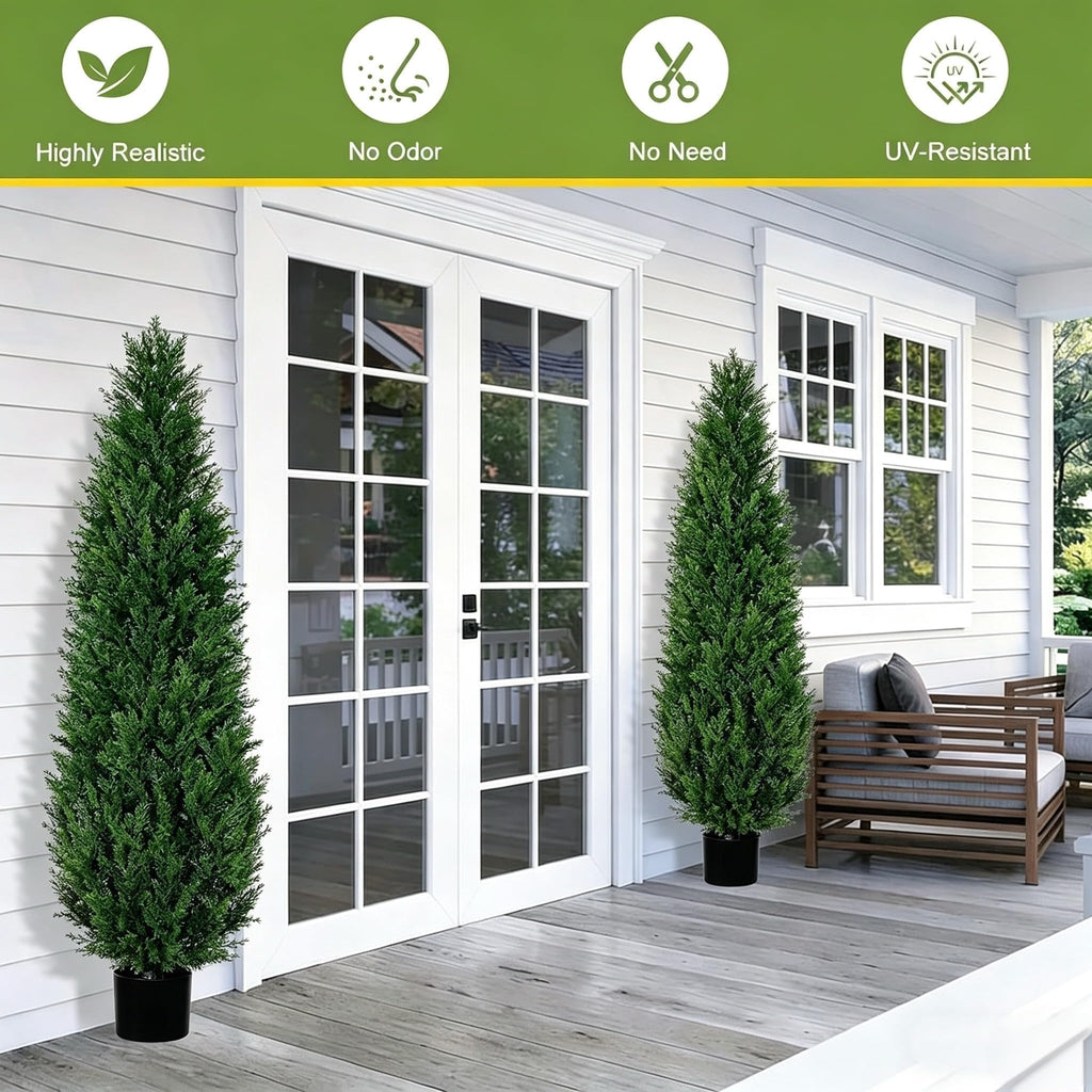 6FT Artificial Topiary Cedar Tree, 70 inchTall Artificial Trees for Outdoors, l Realistic Fake Plants Front Porch