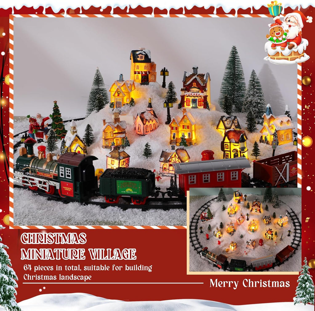 64 Pcs LED Christmas Village Houses Holiday Town Scene Set,Funny