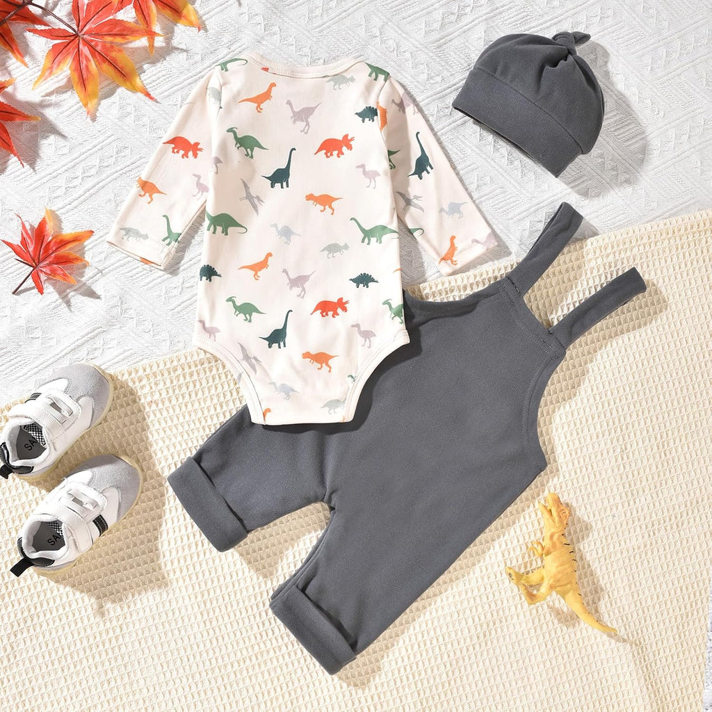 Baby Boy Outfits Long Sleeve Romper Suspenders Overall Pants Set Fall Winter Clothes With Hat