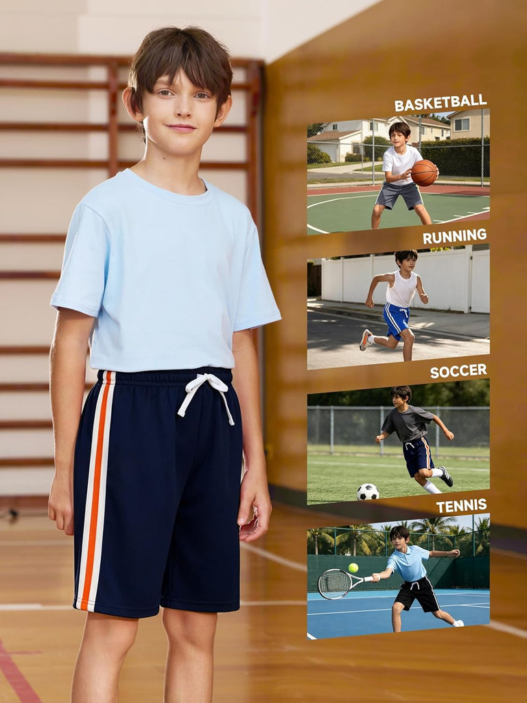 4 Pack Boys Athletic Shorts Mesh Basketball Soccer Quick Dry Short