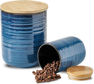 Ceramic Food Storage Jars with Bamboo Lids - 80oz + 24oz Kitchen Canister Set - 7.5" & 5.9" Airtight Containers - Set of 2