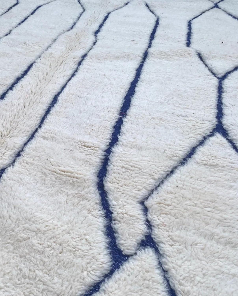 Beni Ourain Moroccan Rug, Cream Blue Diamond Lattice (5x7 ft)