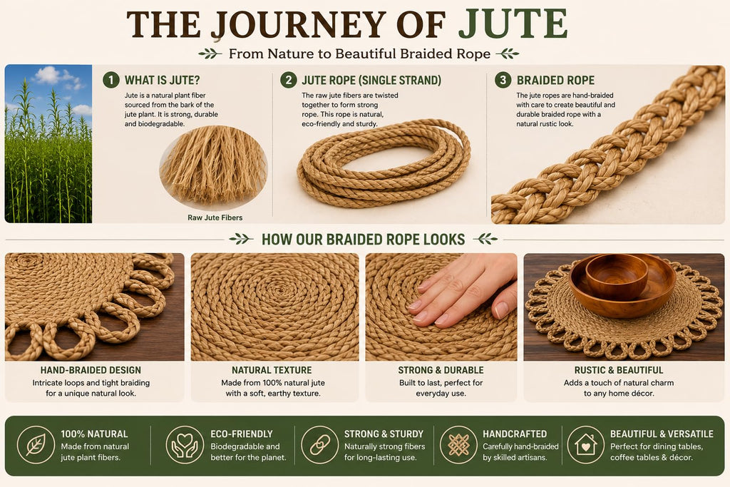 Jute Hand Braided Placemats Set of 6 | 15 Inches Round Tablemats | Just Roll It Once to Flatten and Enjoy | , Dining
