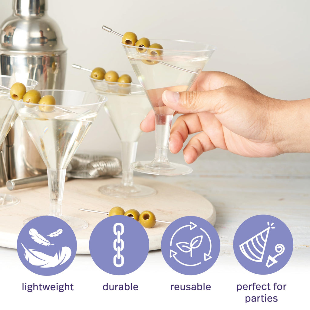 24 Premium Plastic Martini Cocktail Glasses, 7 Oz - Elegant, Sturdy & Reusable - Manhattan, Margarita, Cosmopolitan