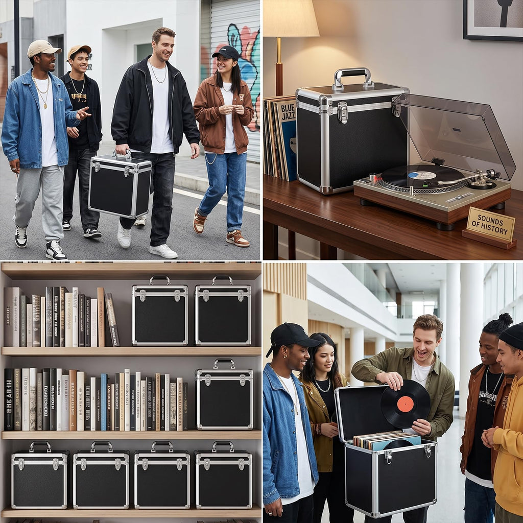 Vinyl Record Storage Box Holds 30 LPs for 7/10/12 Inch Records, a Lockable Aluminum Crate & Record Holder for