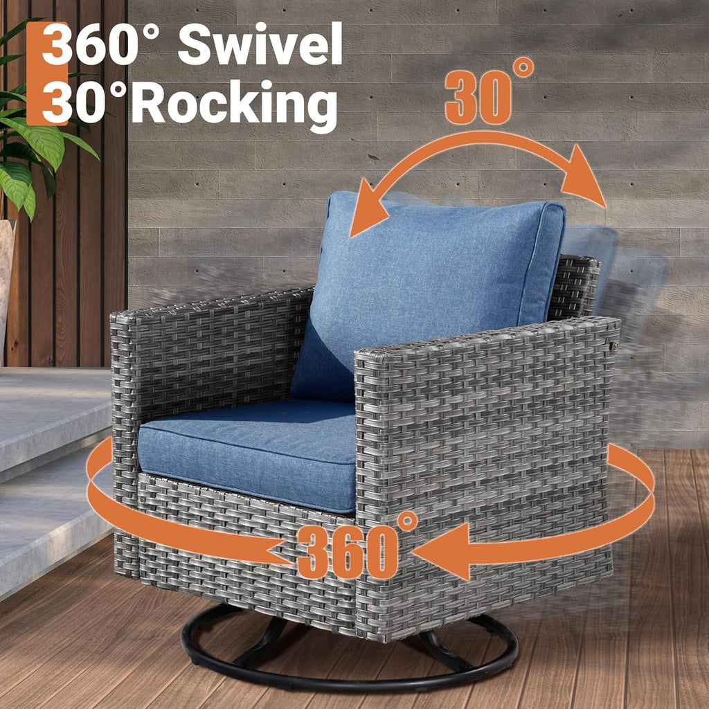 11 Piece Outdoor Patio Furniture Set with Fire Pit Table,Conversation Sectional Wicker Couch with Swivel Chairs,Modern