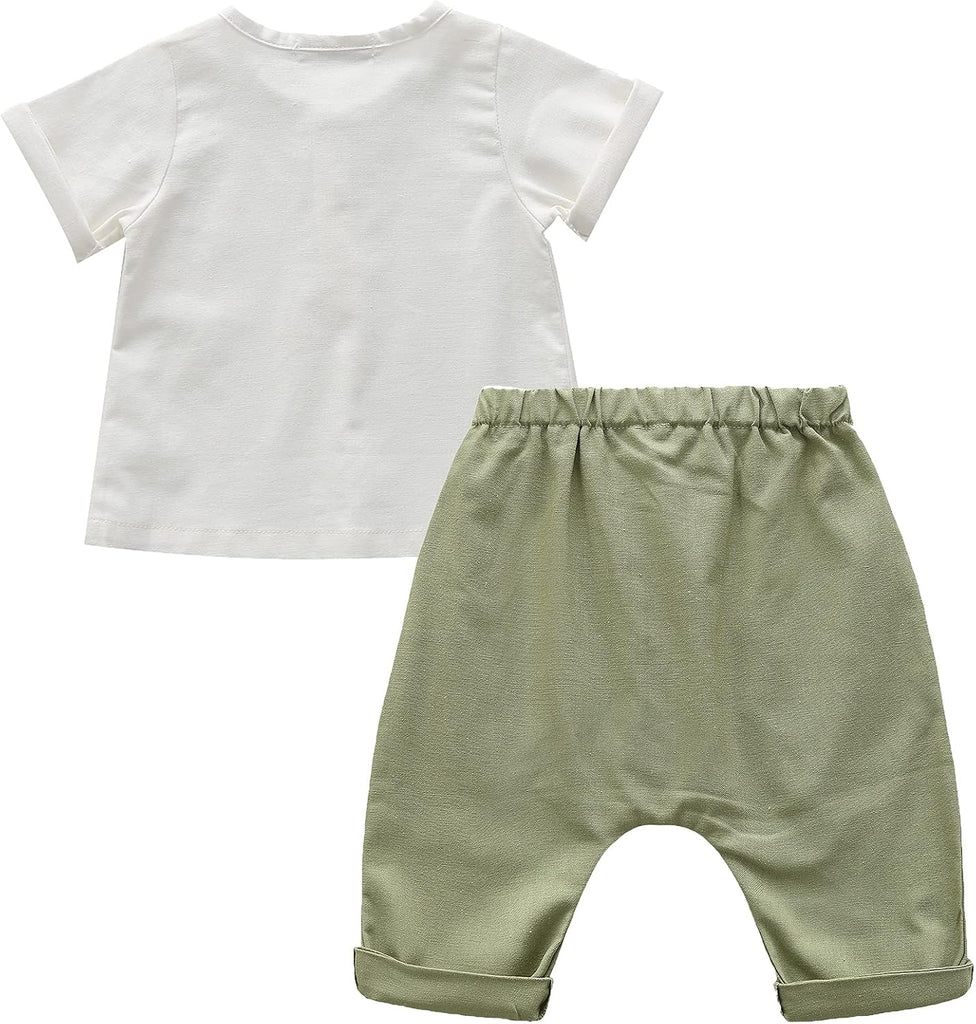 Baby Boys Summer Outfits Toddler Short Sleeve Linen T-Shirt + Harem Shorts 2Pcs Outfits Sets