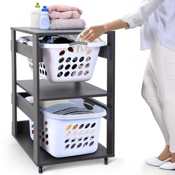Laundry Basket Holder Shelf, Stackable Laundry Sorter (Slate Grey, 2 Tier)