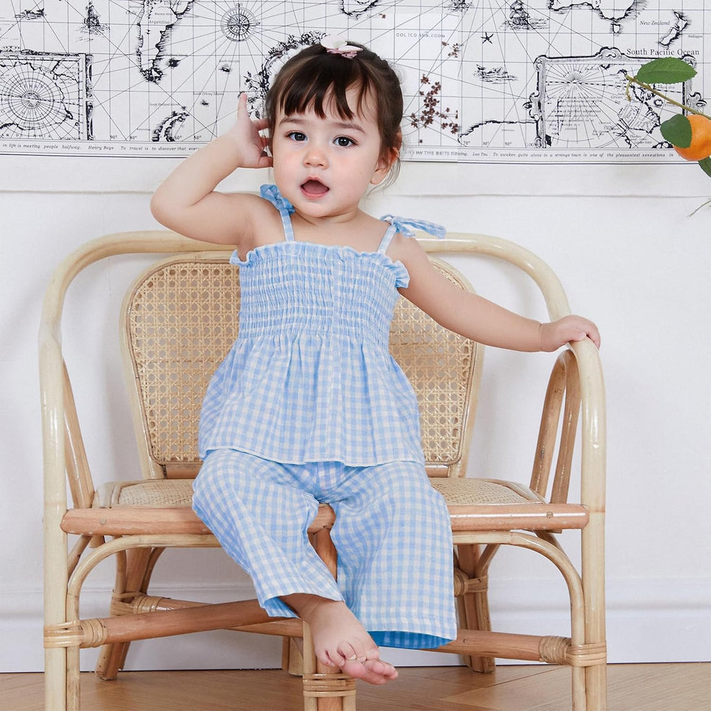 Infant Baby Toddler Girls Clothes Solid Color Sleeveless Camisole Linen Pants Set Baby Summer Outfits