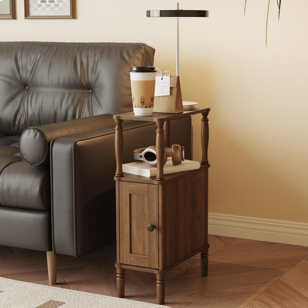 Narrow Nightstand, Skinny Slim End Side Table(Dark Walnut)