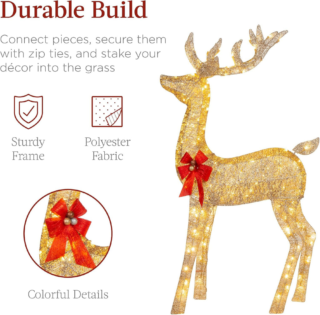 6.5ft 3-Piece Large Lighted Christmas Deer Family Set, Outdoor Yard Decoration with 385 LED Lights, Stakes, Zip Ties