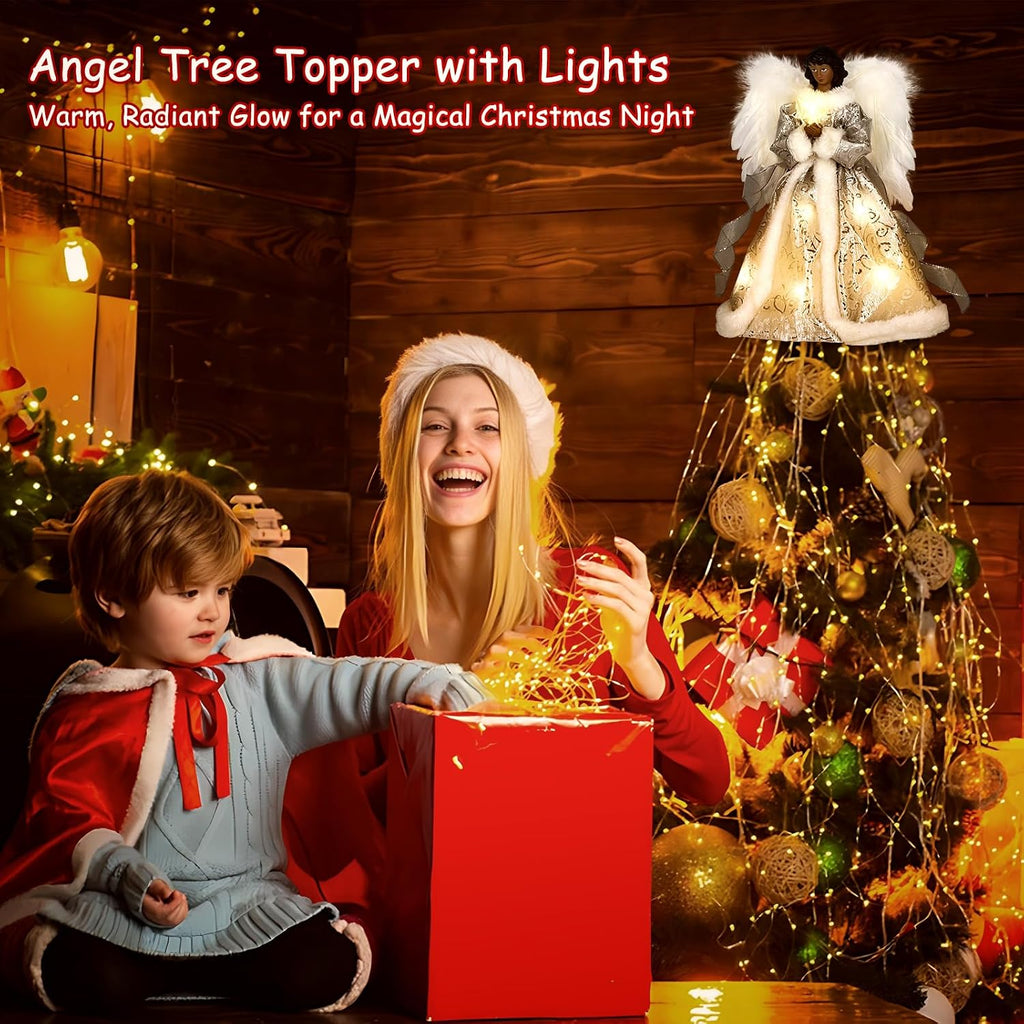 Angel Tree Topper with Lights and Remote Control, 12" Lighted Tree Toppers Christmas Decorations, Elegant and