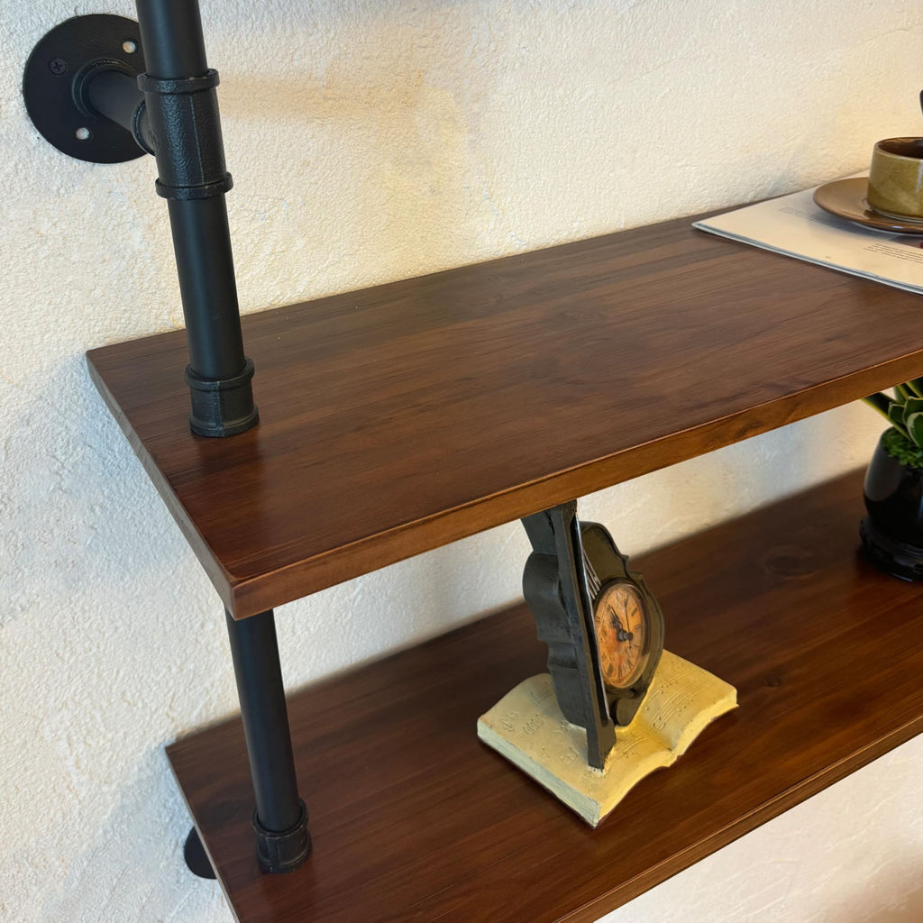 70 Inch Industrial Pipe Wall Shelves Pipe Shelving with Real Wood Plank