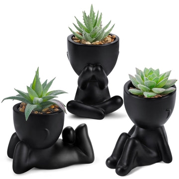 3 Pack Fake Plants in Black Pots Living Room Decor
