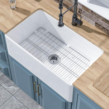 30" x 18" Fireclay Apron Front Farmhouse Sink White | Single bowl farm style, Easy to clean, Resistant to stains