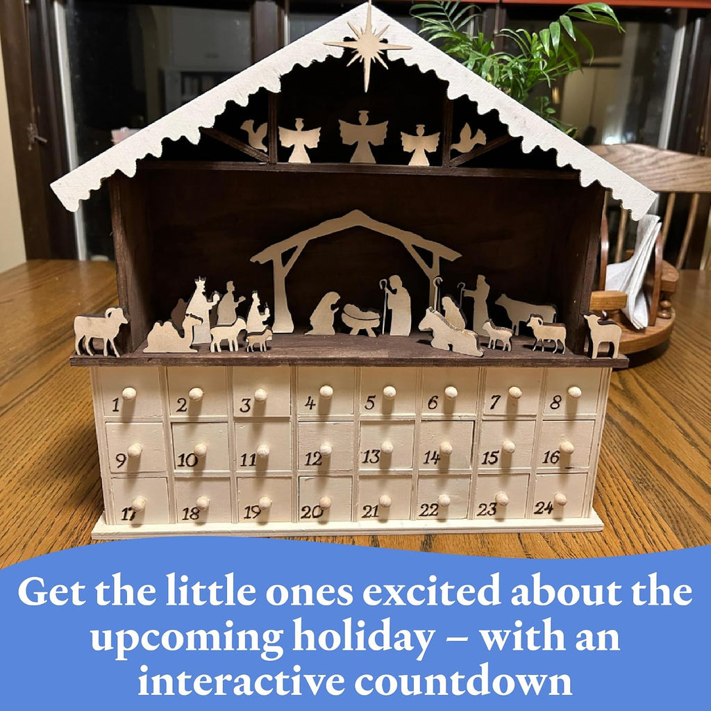Wooden Winter Advent Calendar 2 x 8 Inch, Pack of 1 Craft Christmas Advent Calendar with 24 Empty Drawers