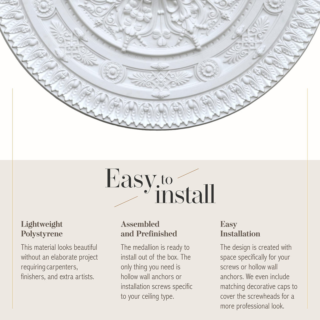 Classic White Round Chandelier Ceiling Medallion and Fan Medallion, 37 Inches