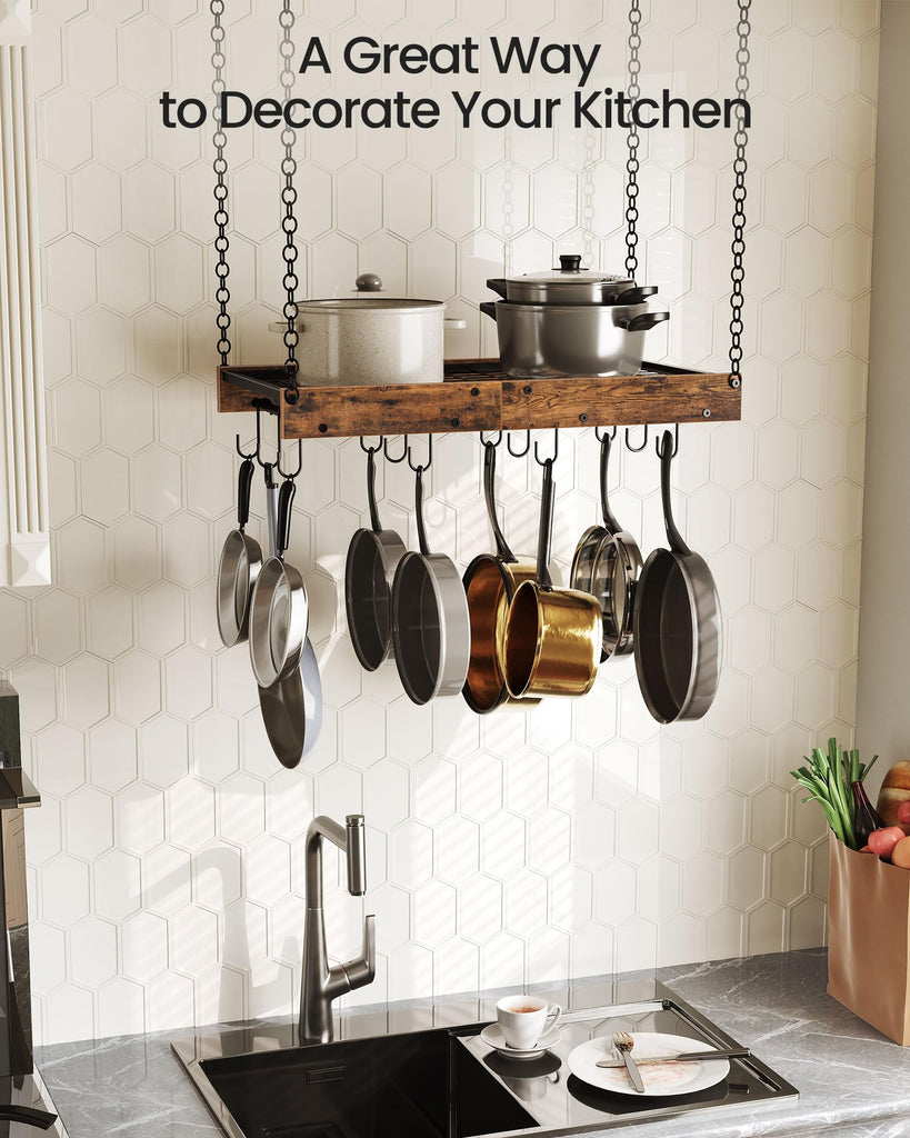 Hanging Pot Rack, Vintage Pot Hangers, Ceiling Mounted Pot Rack, Pot and Pan Hanging Rack with 12 S-Shaped Hooks