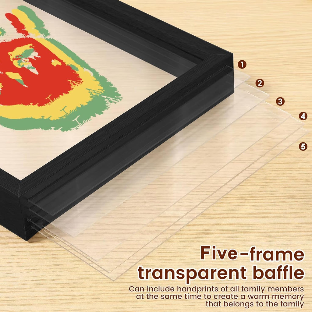 Hand and Footprint Kit for Family New Parents Mom Baby Keepsake, 5 Sheets, Black Wood Frame, Handprint Ornament