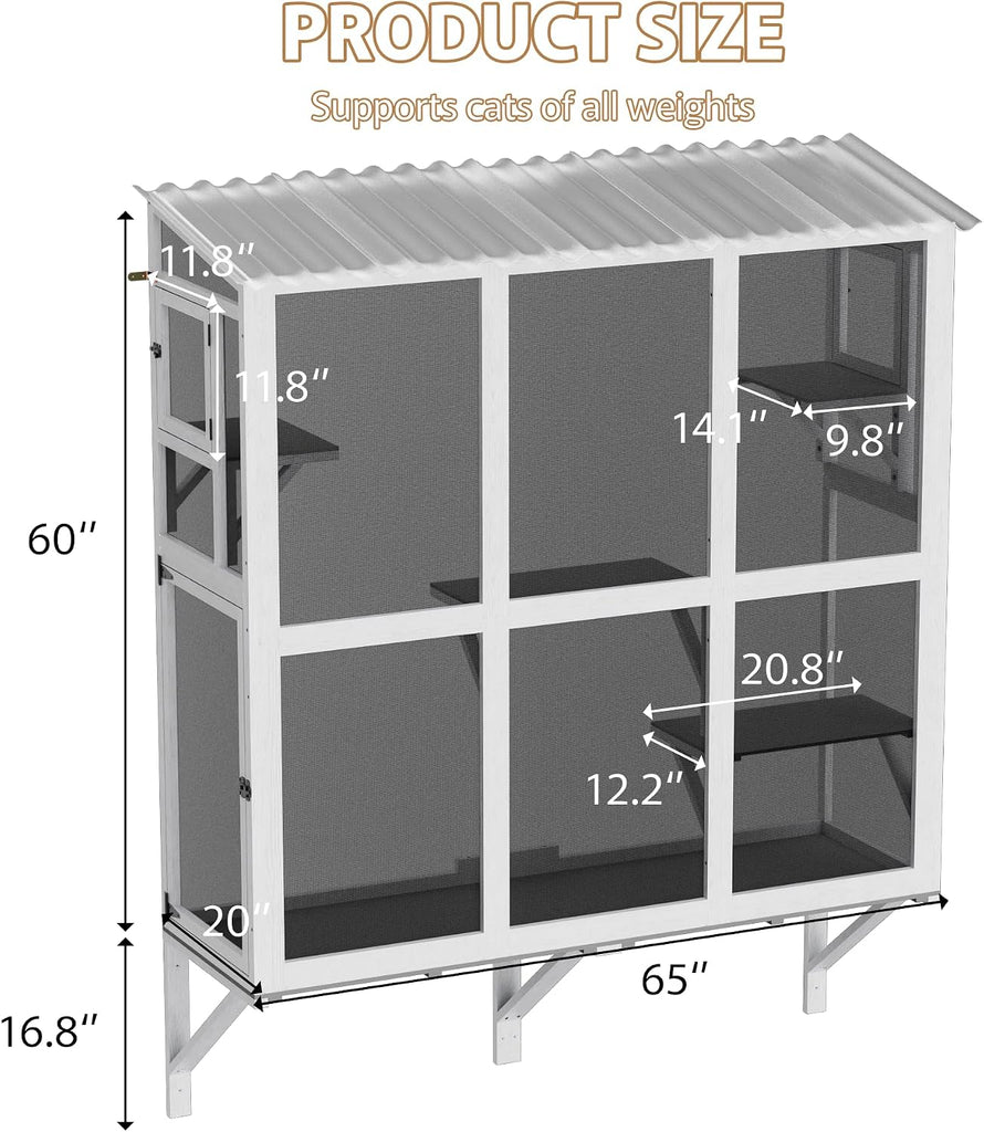 Cat Catio, Window Perch for Multiple Indoor Cats, Comfortable Wooden Window Box, All-Weather Use, Wooden Window