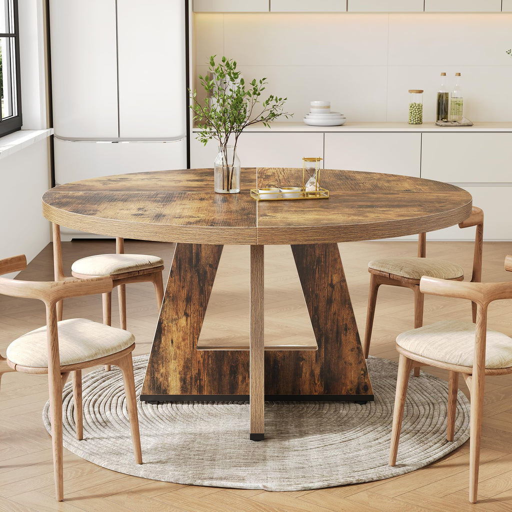 Round Dining Table for 4-6 People, 47 Inches Dining Room Table with Wooden Pedestal Base, Circle Kitchen Tables