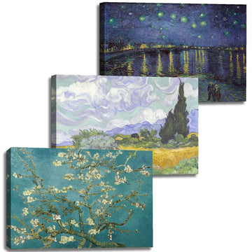 Vincent Van Gogh Canvas Wall Art - Starry Night | Almond Blossom | Wheat Field with Cypresses Paintings, Classic