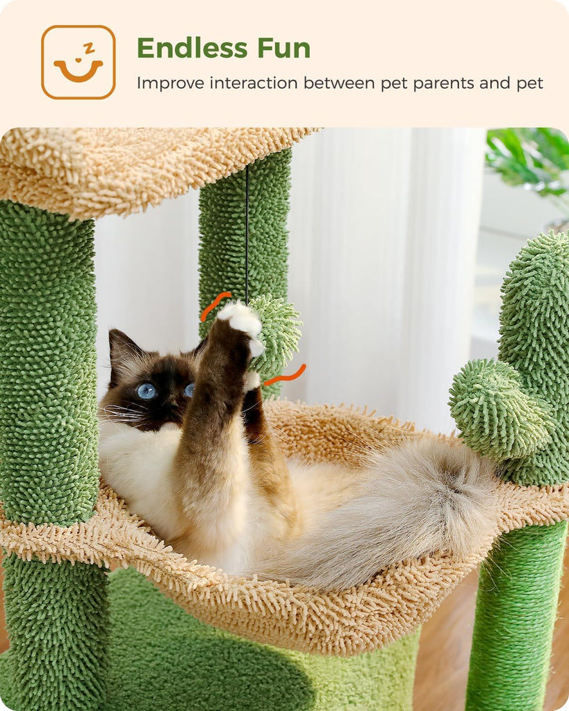 4-in-1 Cactus Cat Tree for Kittens & Small Cats, 33in Green Tower