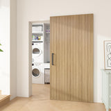 42"x84" Concealed Sliding Barn Door with Soft Close Hardware Kit, Light Brown Hidden Door for Openin