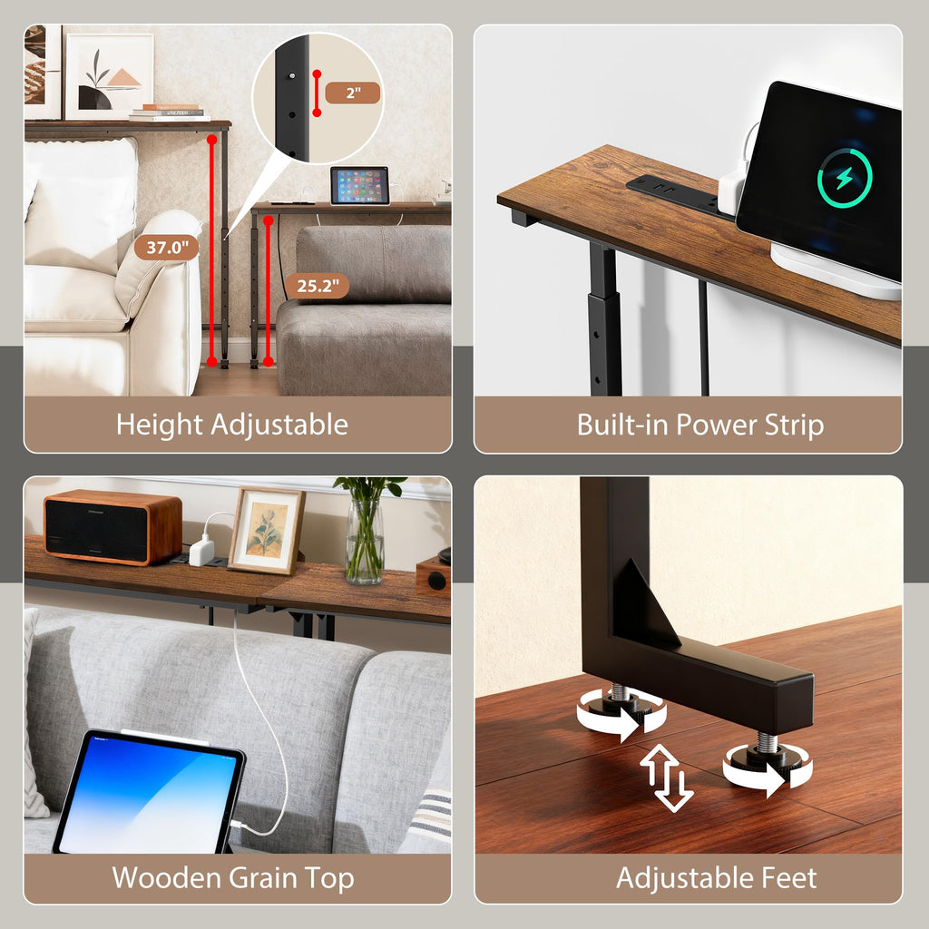 45 inch Behind Couch Table with Outlets Sofa Table Rustic Brown