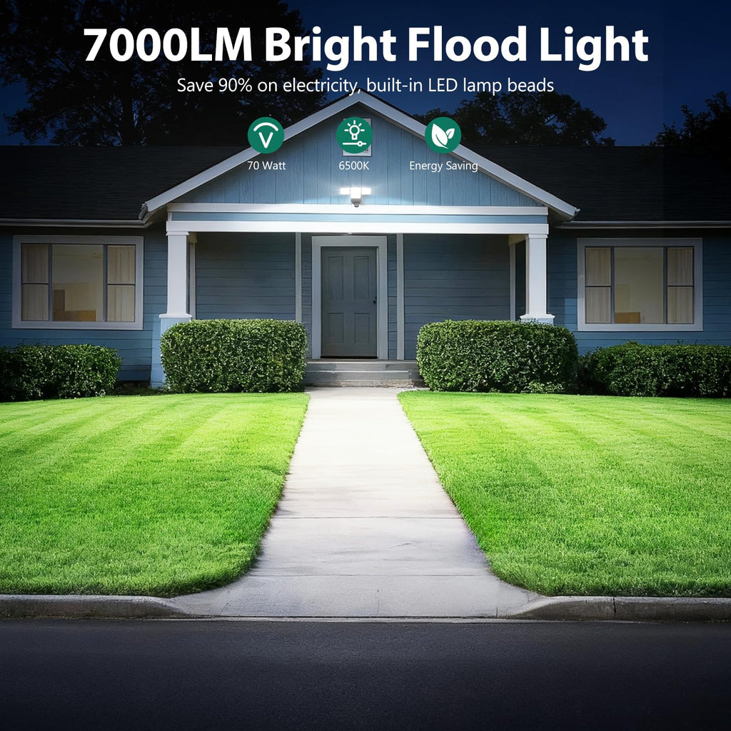 70W Security Lights Outdoor, 4-Head LED Motion Sensor Light, Hardwired Dusk to Dawn Flood Light, 6500K