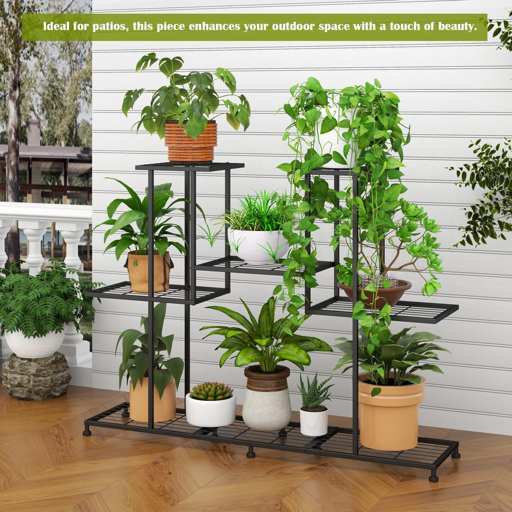 Metal Plant Stand, 5 Tiers Multifunctional Plant Stands for Indoor Plants, Decorative Black Steel Plant Shelf for