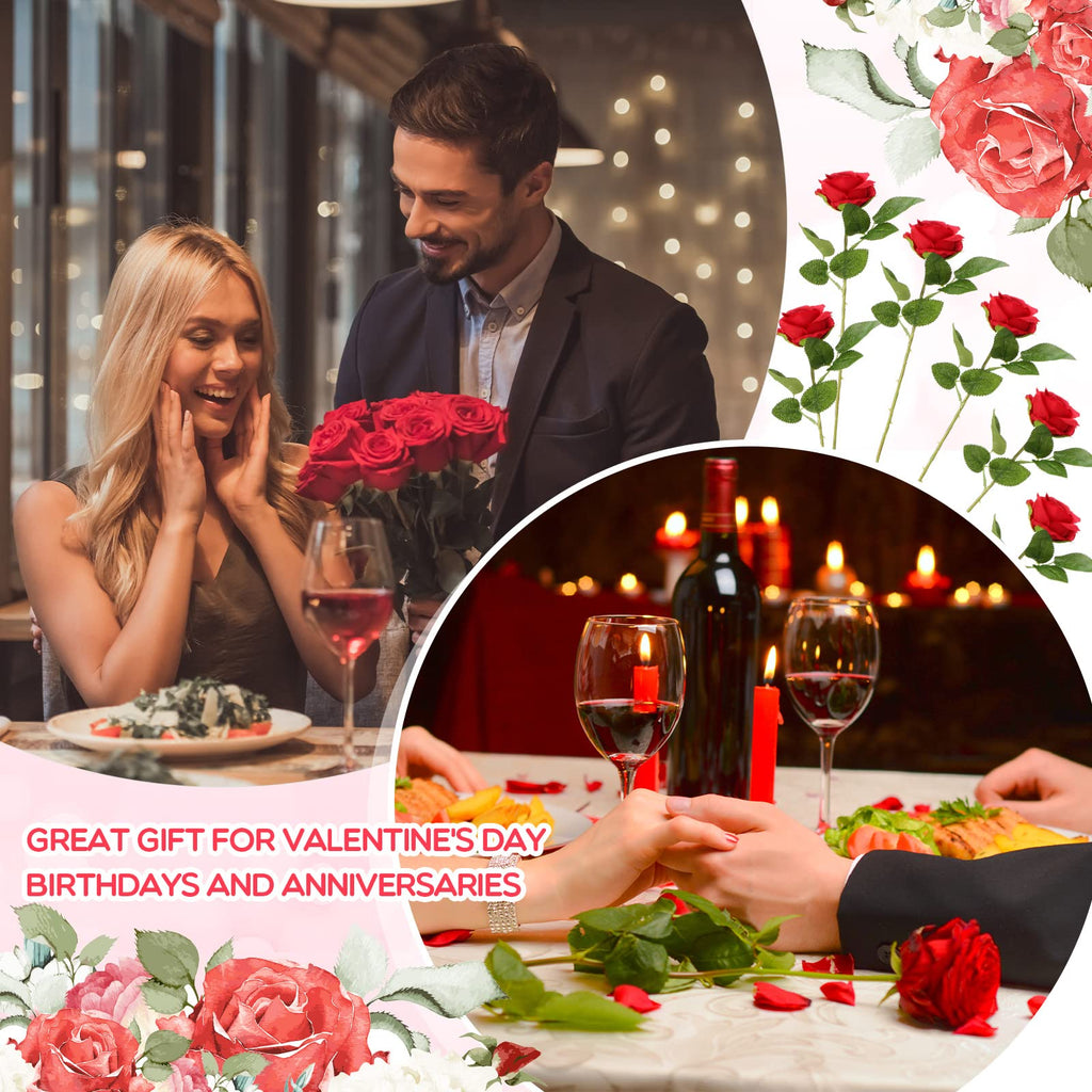 100 Pcs Artificial Roses Flowers Bulk, Red