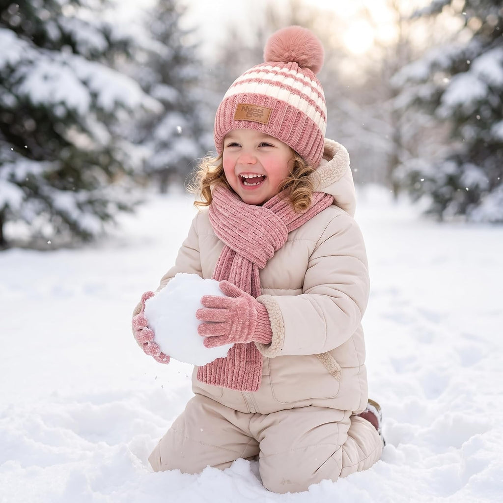 Kids Toddlers Winter Beanie Hats Gloves Neck Warmer Scarf Set Gifts for Girls Boys