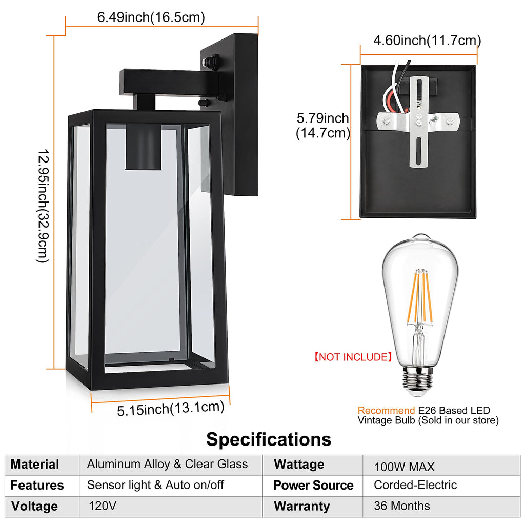 13" Dusk to Dawn Sensor Outdoor Wall Lighting, Large Wall Sconce 2 Pack