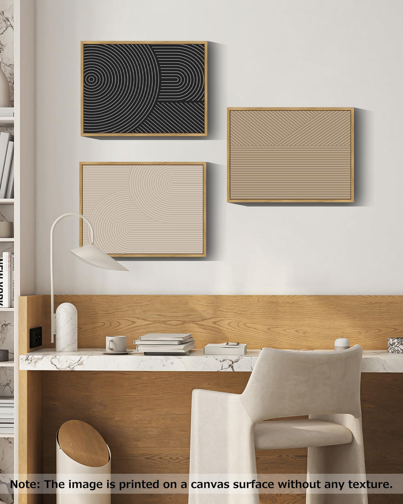 Mid-Century Modern Framed Wall Art Minimalist Abstract Boho Neutral Line Wall Decor Geometric Artwork Kitchen Dining