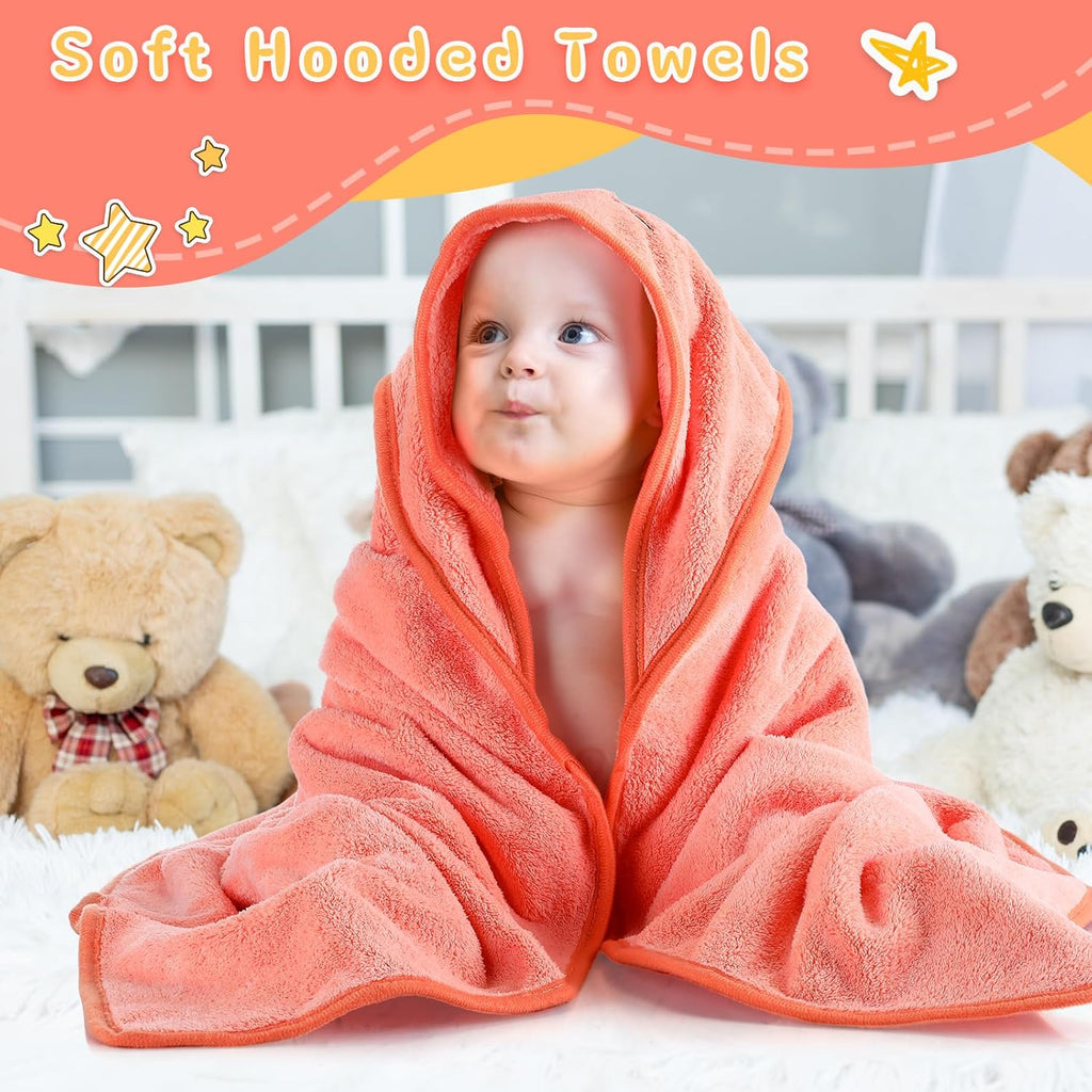 4 Pcs Baby Bath Towel 31.5 x 31.5 Inch Coral Fleece Baby Hooded Towel Absorbent Soft Babys Towels for Newborn Cartoon