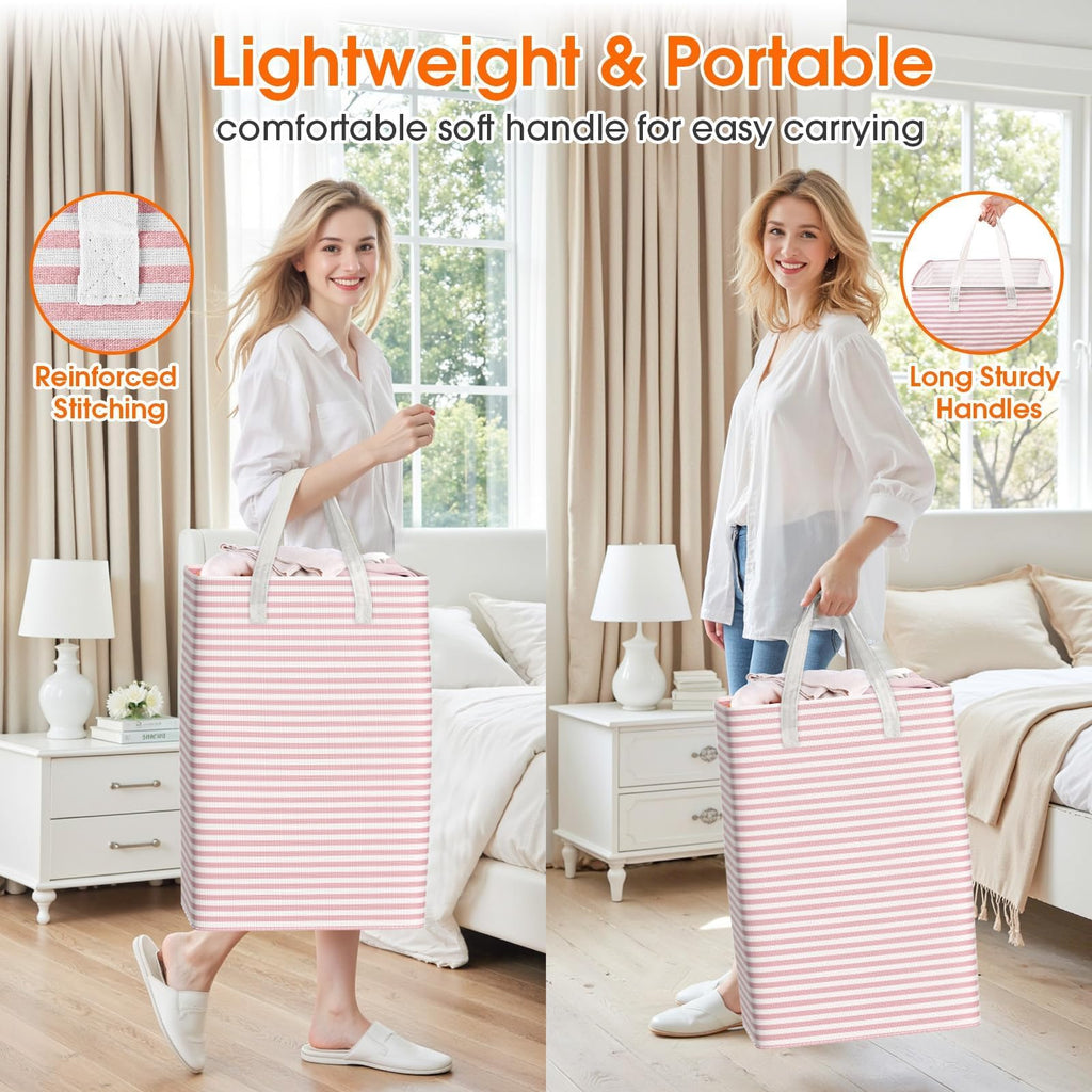 3-Pack Laundry Basket, Collapsible Laundry Hampers, 100L, Pink